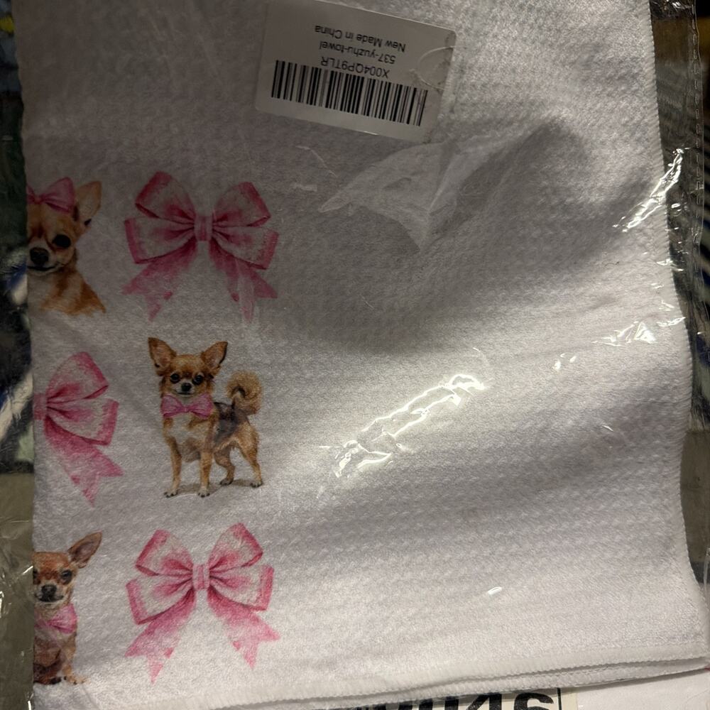 Coquette Pink Bow Chihuahua Kitchen Towels, - Picture 2 of 2